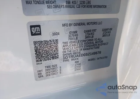 2025 GMC Sierra 1500 4Wd Standard Box Pro from USA, damaged, VIN 1GTRUAED0SZ148676